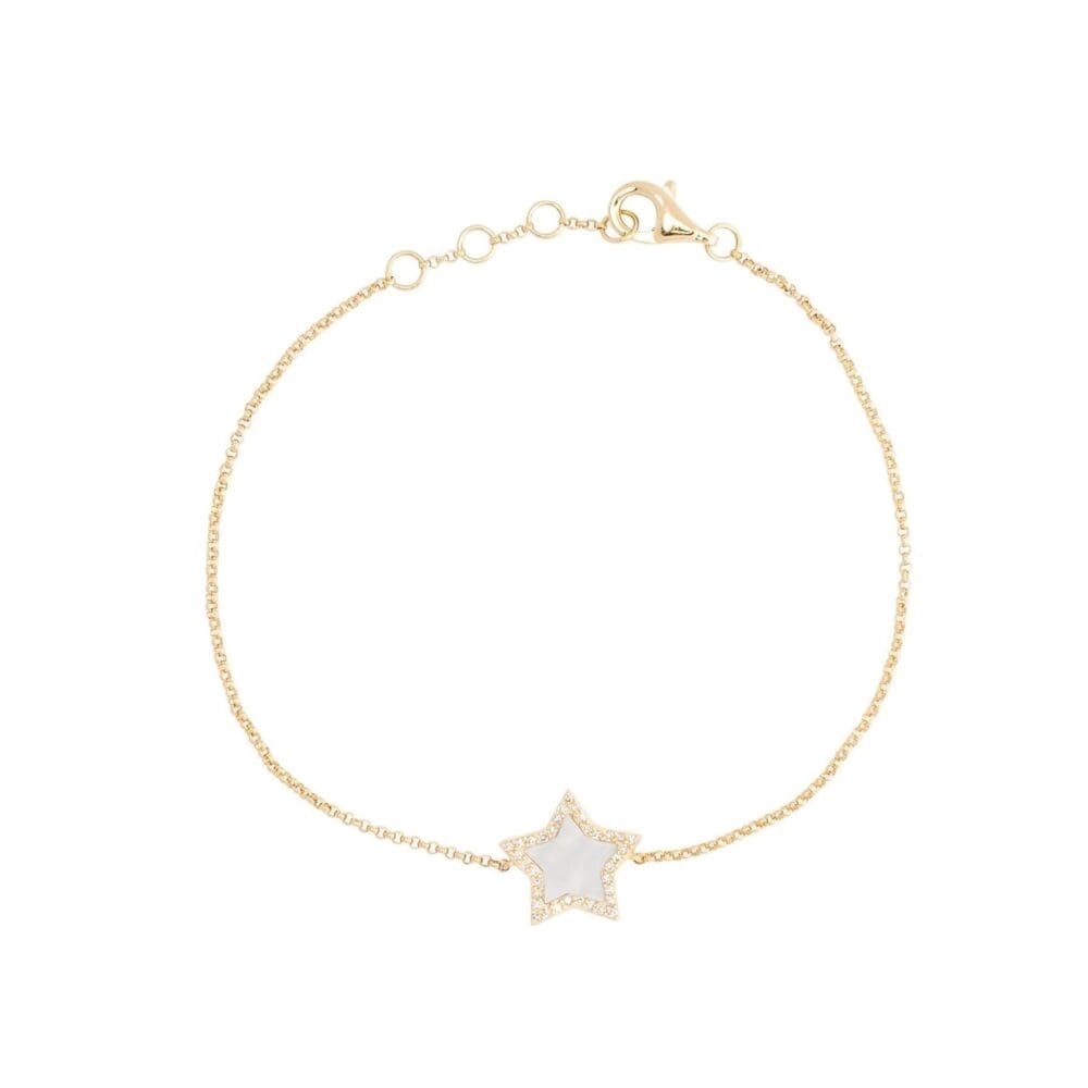 Diamond Mini Mother of Pearl Star Yellow Gold Bracelet
