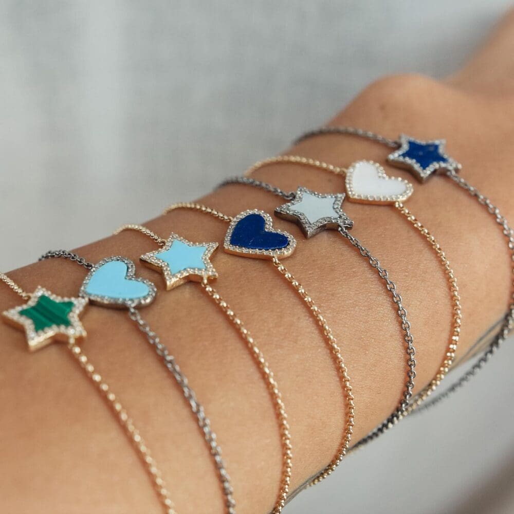 Diamond Mini Turquoise Enamel Heart Bracelet