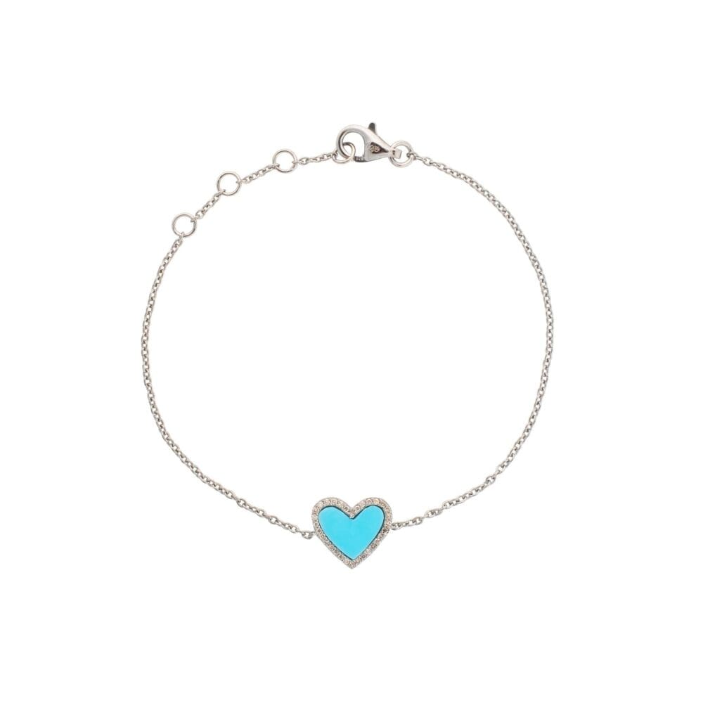 Diamond Mini Turquoise Enamel Heart Bracelet Sterling Silver