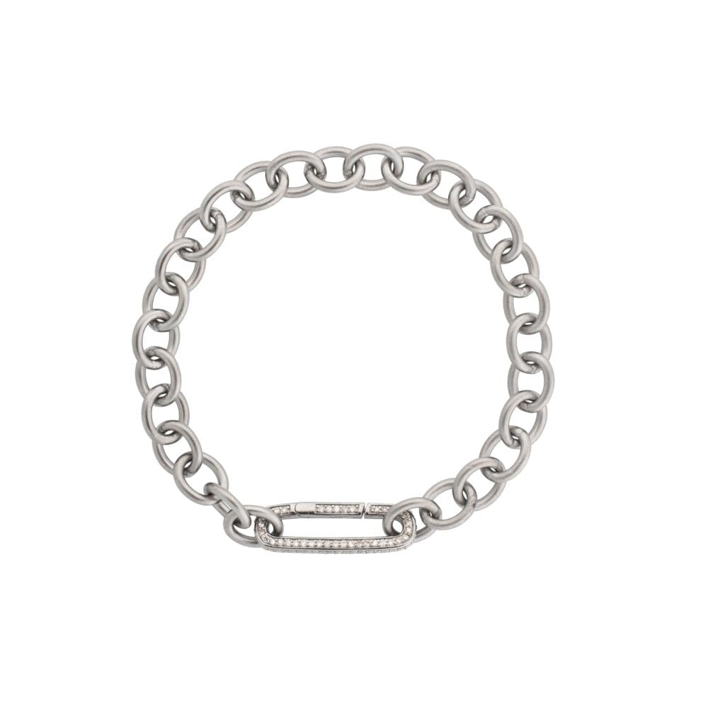 Medium Round Chain Link Bracelet + Pave Diamond Link Connector Clasp