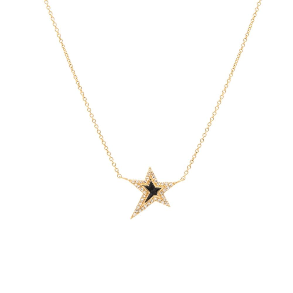Mini Diamond Black Enamel Star Necklace Yellow Gold