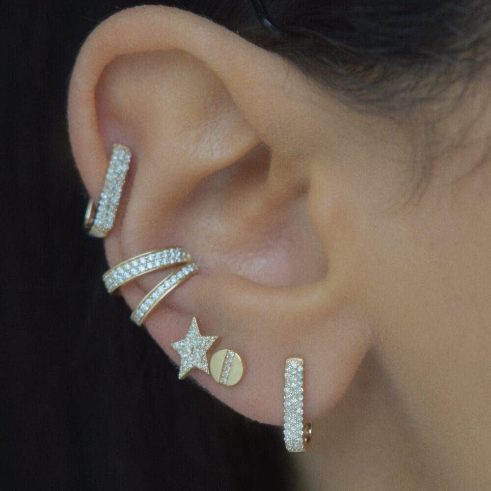 Diamond Chubby Rectangle Link Huggie Earrings