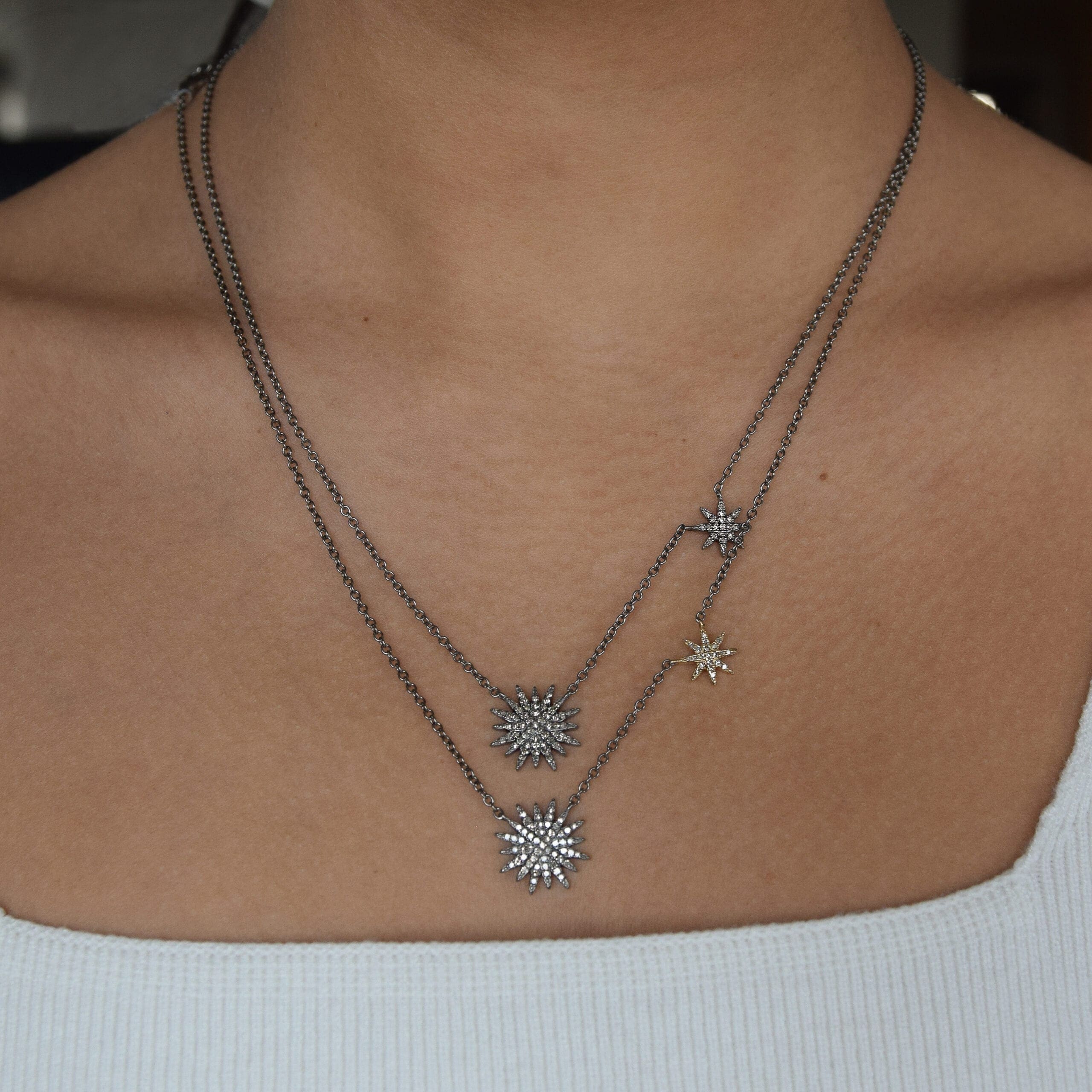 Diamond Double Starburst Necklace