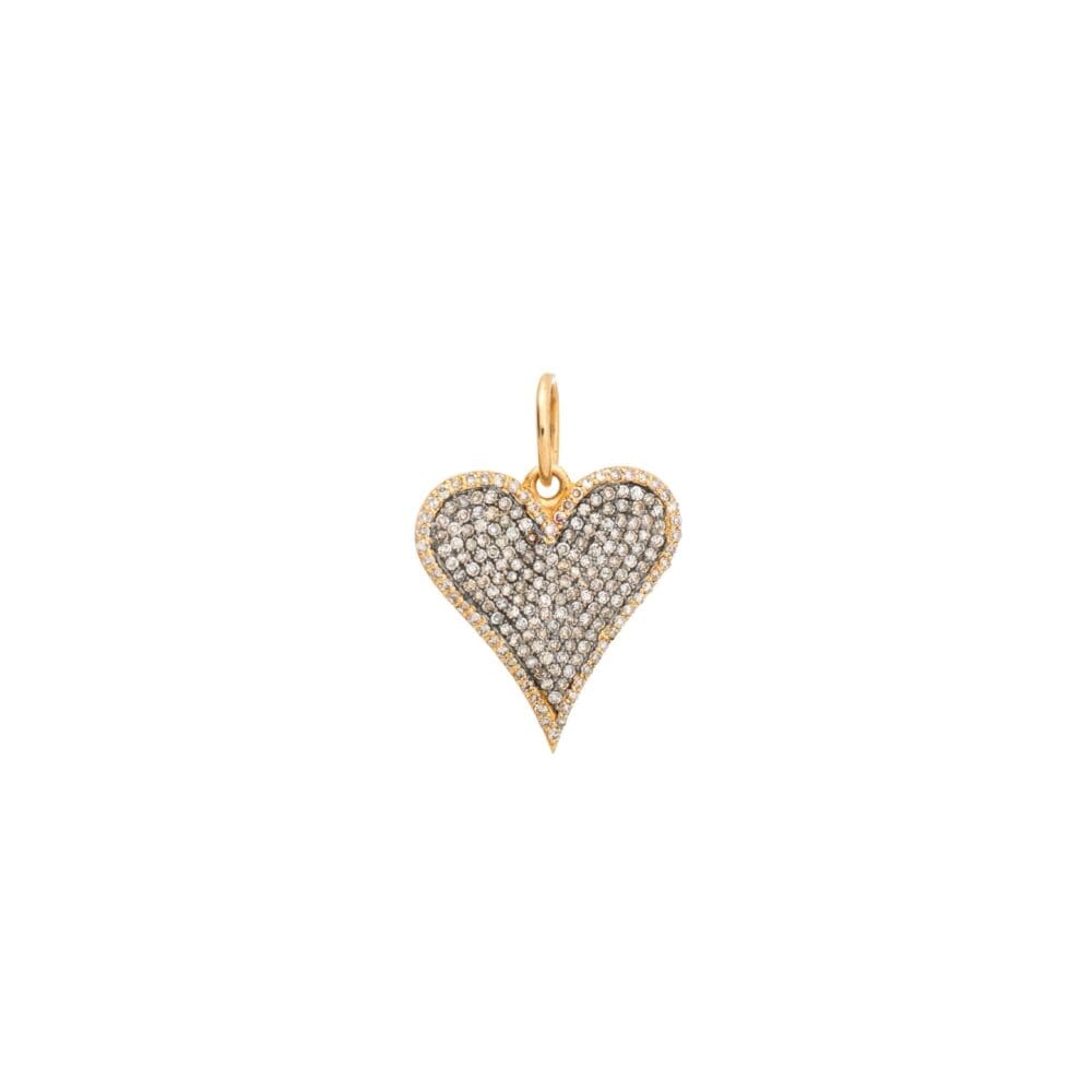 Pave Diamond Elongated Heart Charm Silver and Gold