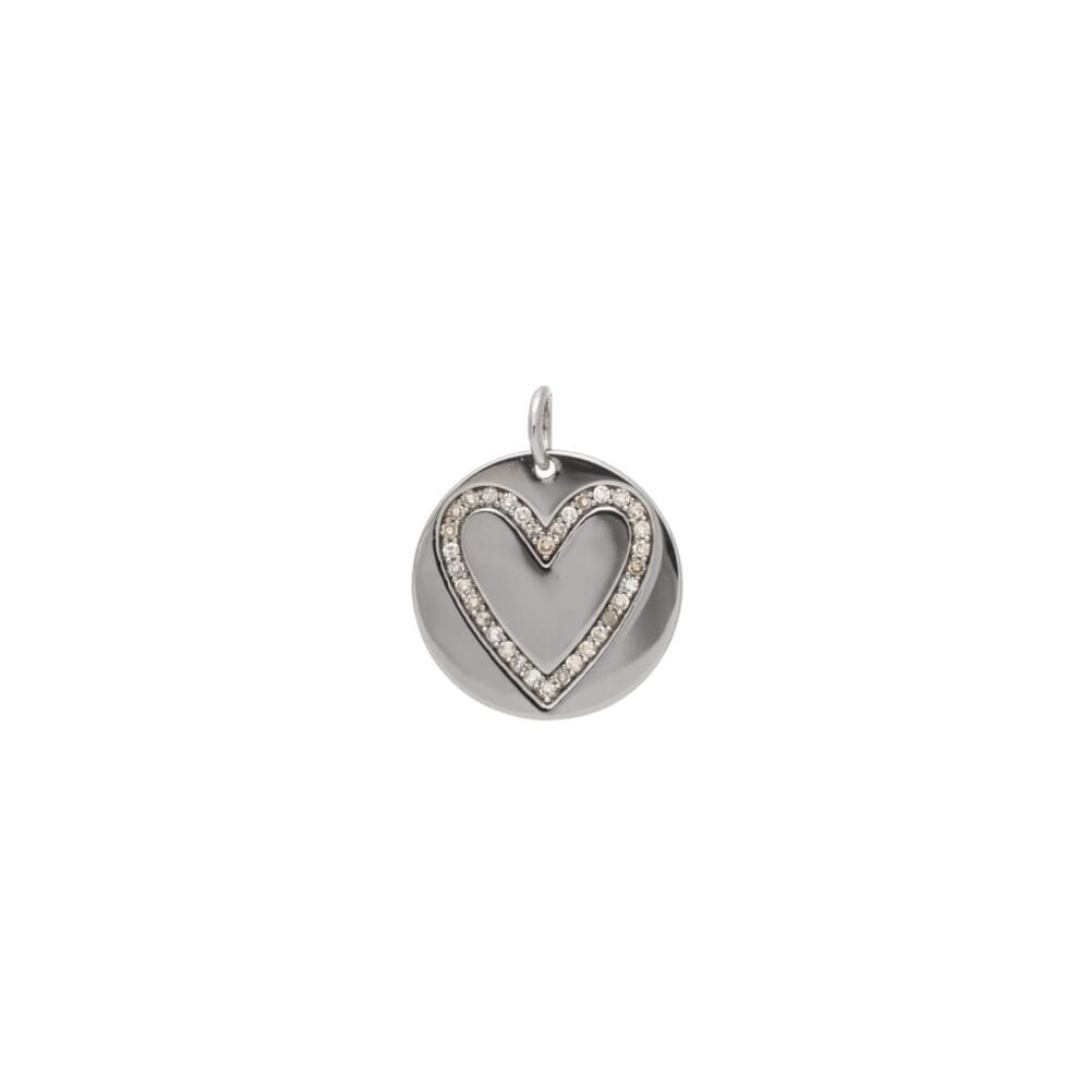 Diamond Heart Disc Charm Sterling Silver