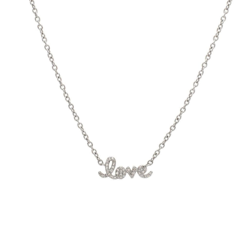 Diamond Mini Love Script Necklace Sterling Silver