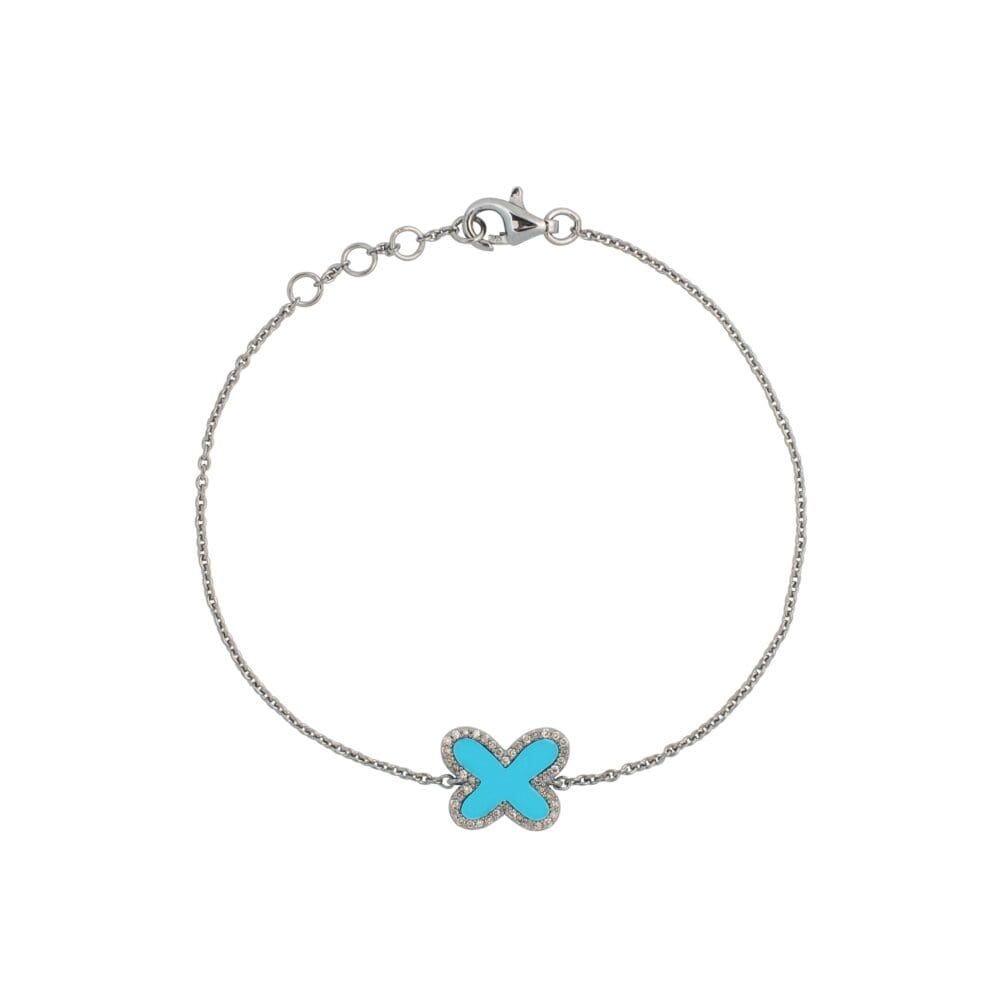 Diamond Mini Turquoise Butterfly Bracelet Sterling Silver