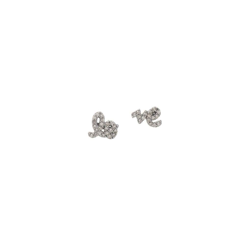 Mini Diamond Love Script Stud Earrings Sterling Silver