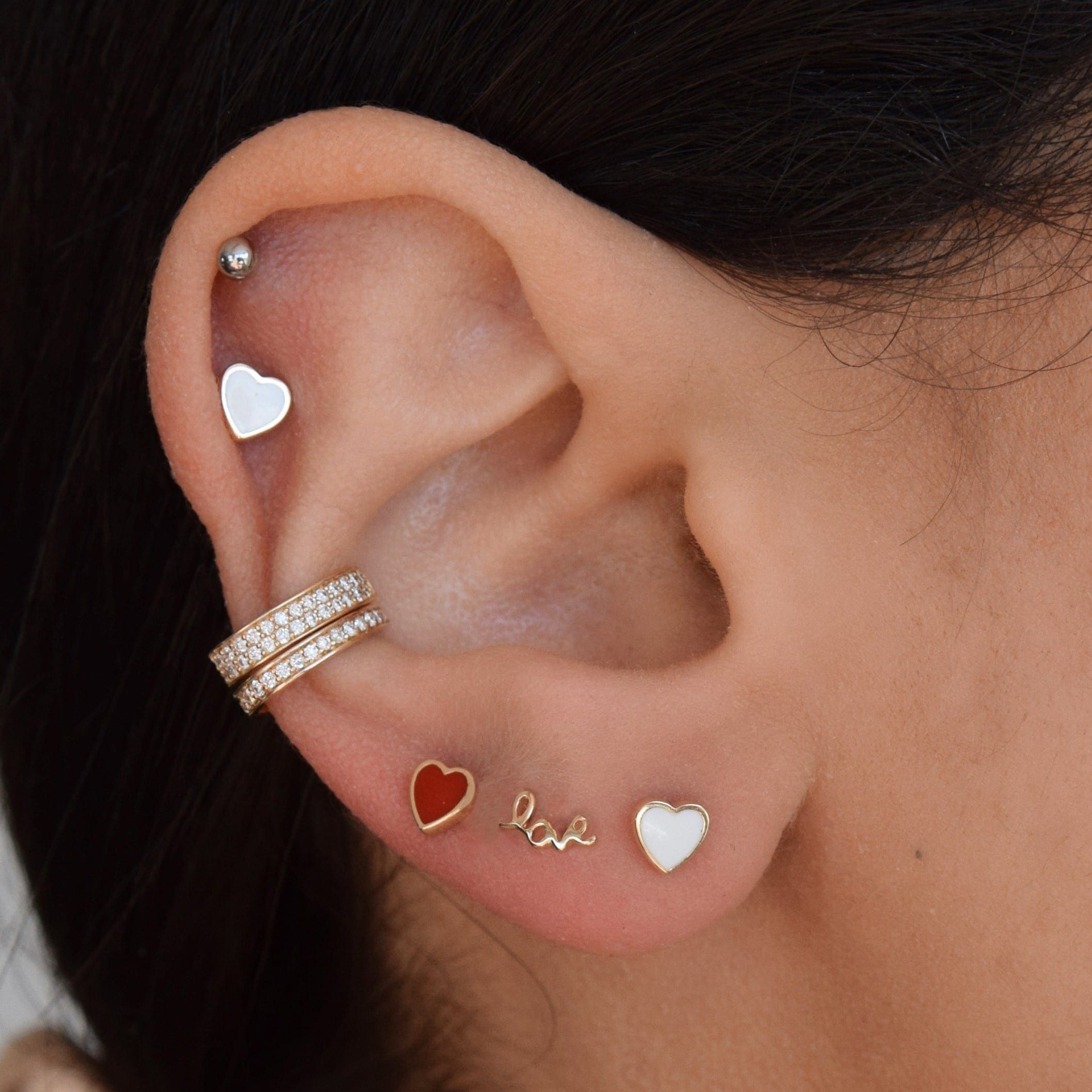 Mini Red Enamel Heart Earrings