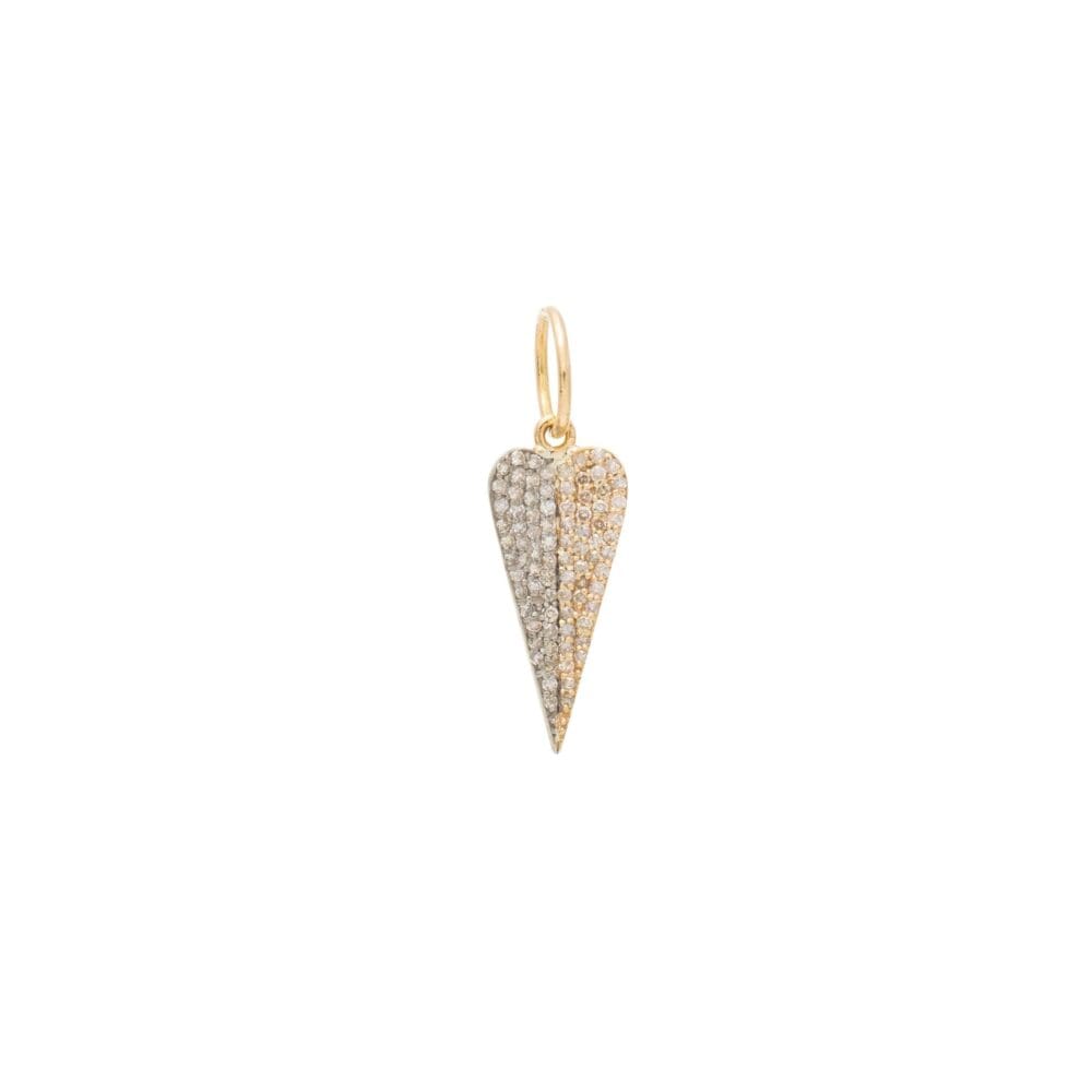 Oblong Diamond Heart Charm Silver and Yellow Gold