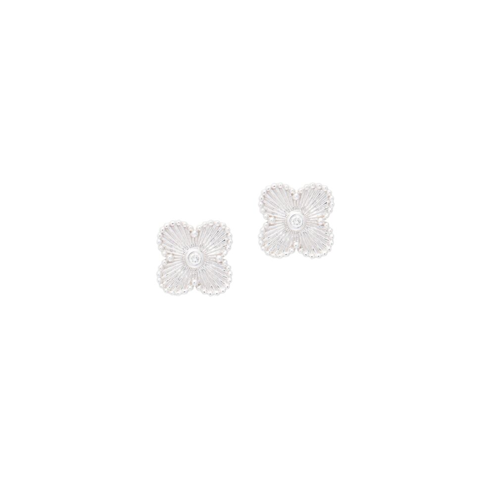 Small Flower with Diamond Earrings White Gold