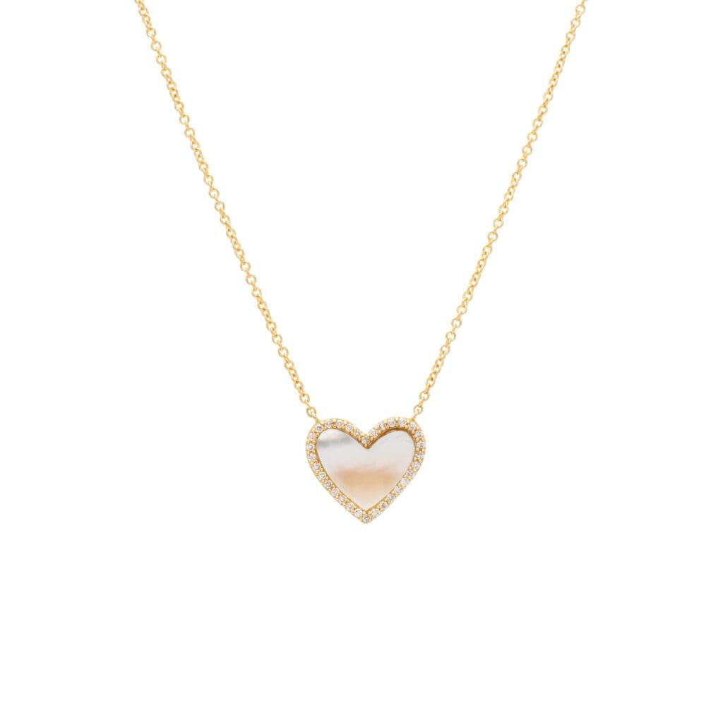 Diamond Mini Mother-of-Pearl Heart Necklace Yellow Gold