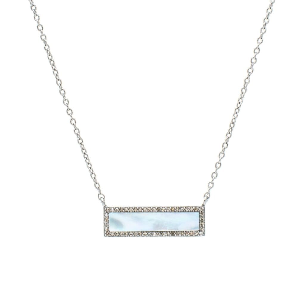 Diamond Mother-of-Pearl ID Necklace Silver