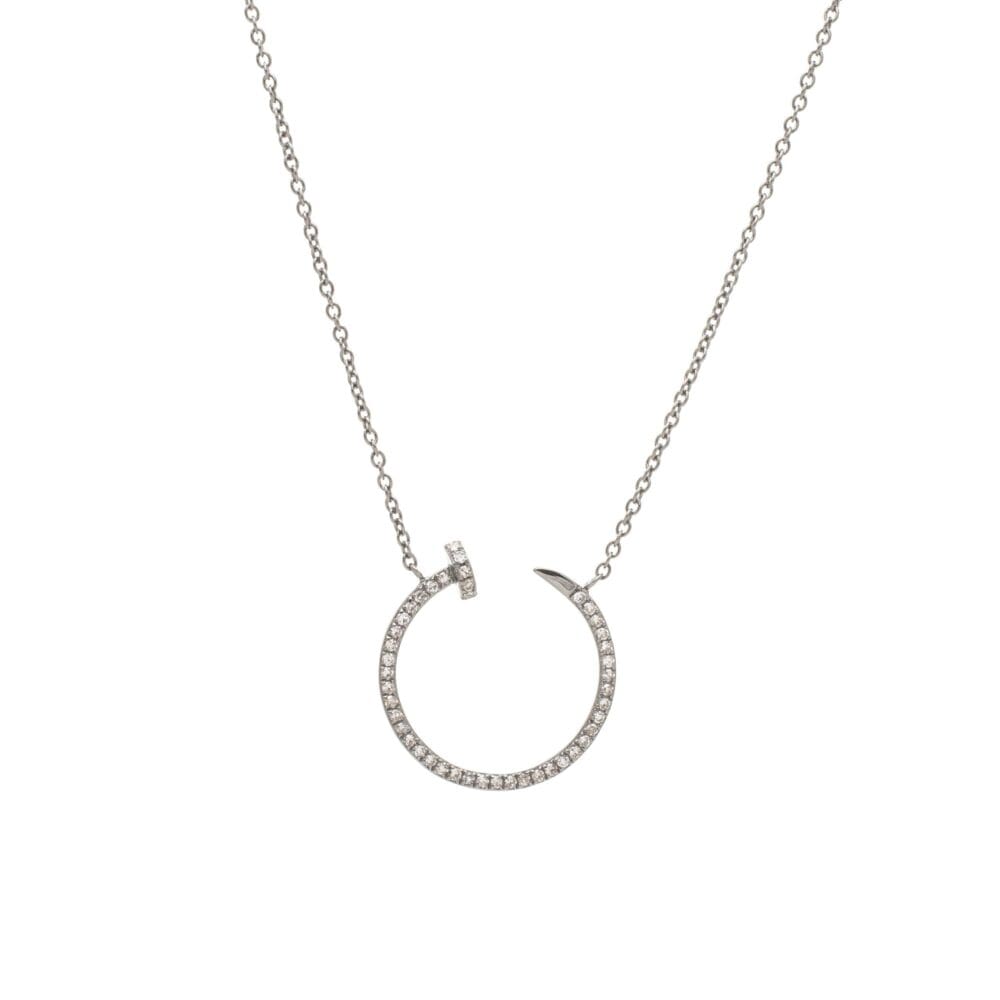 Diamond Nailhead Open Circle Necklace Sterling Silver