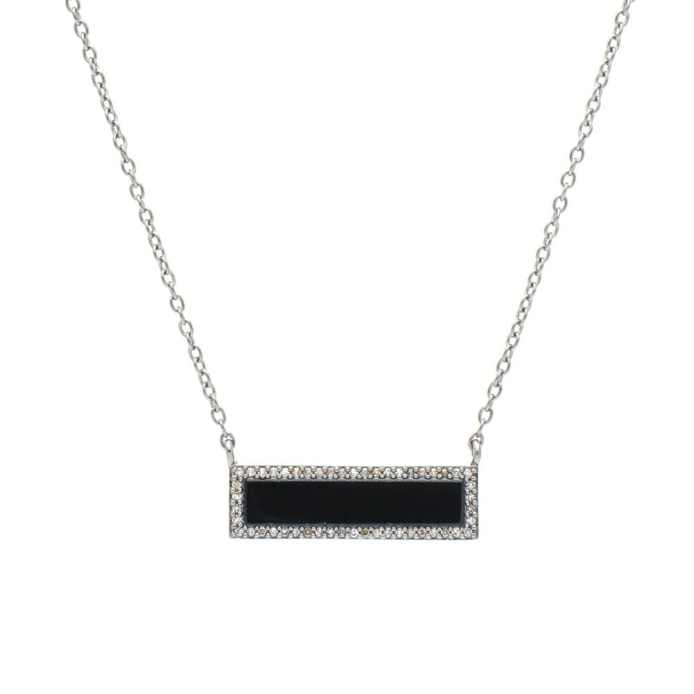 Diamond Onyx ID Necklace Silver
