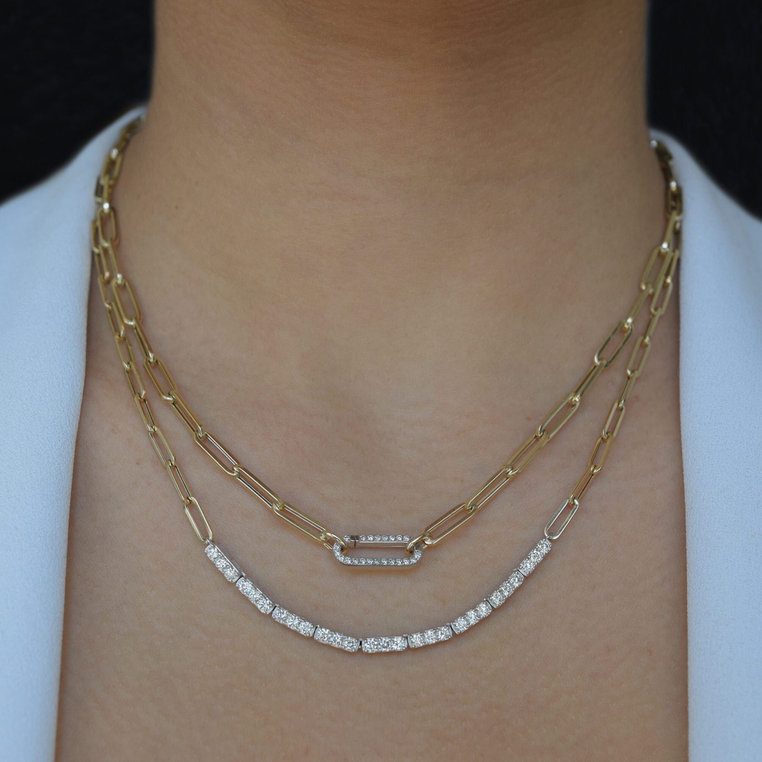 Diamond Tennis Chain Link Necklace Gold