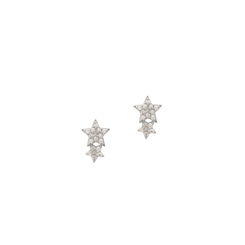 Double Diamond Star Studs Silver