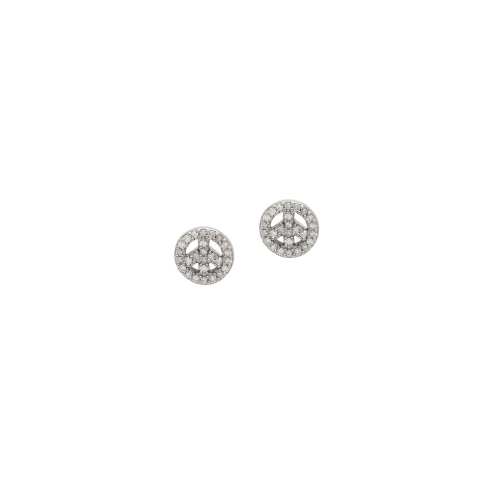 Mini Diamond Peace Sign Earrings Sterling Silver