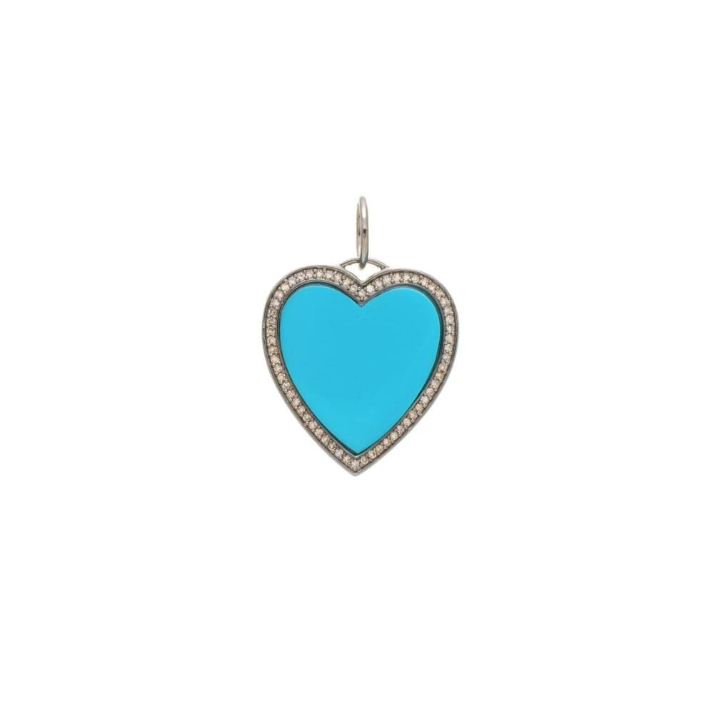 Turquoise + Diamond Heart Charm Sterling Silver
