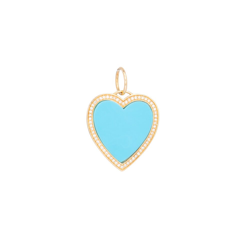 Turquoise + Diamond Heart Charm Yellow Gold
