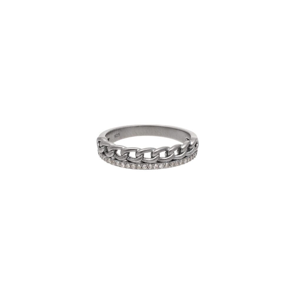Diamond + Curb Link Ring Sterling Silver