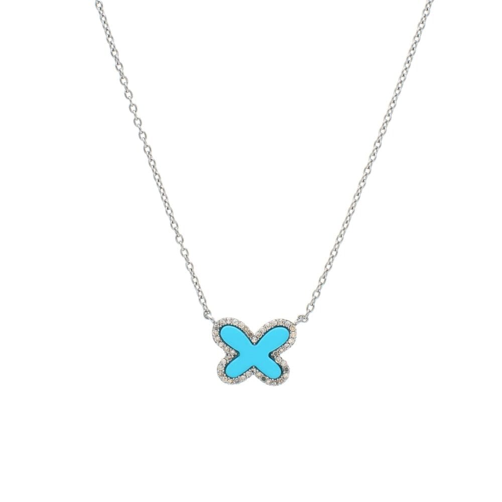 Diamond Mini Turquoise Butterfly Necklace Sterling Silver