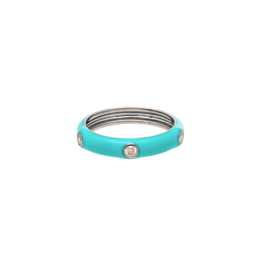 Diamond Turquoise Enamel Band Sterling Silver
