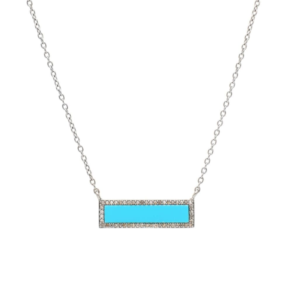 Diamond Turquoise ID Necklace Silver