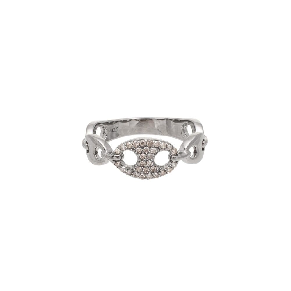 Tri-Link Diamond + Hard Link Ring Sterling Silver