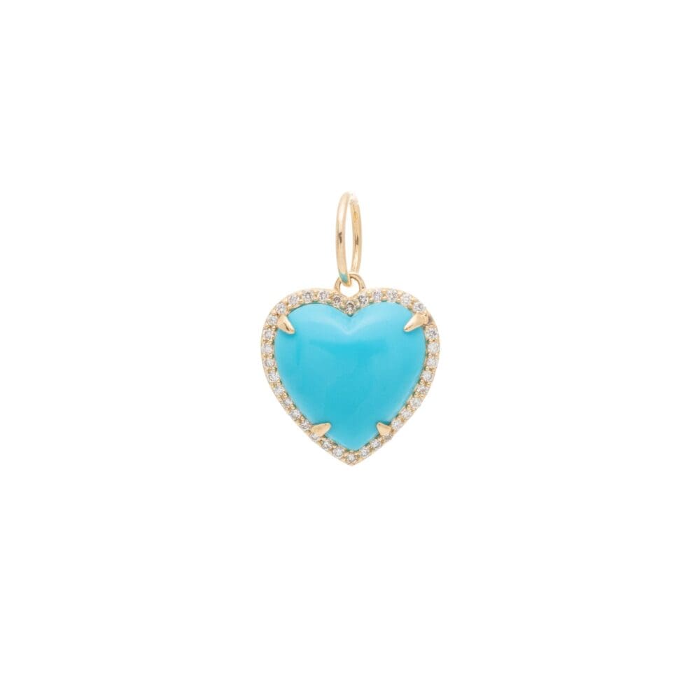 Diamond Small Puffed Turquoise Heart Charm Yellow Gold