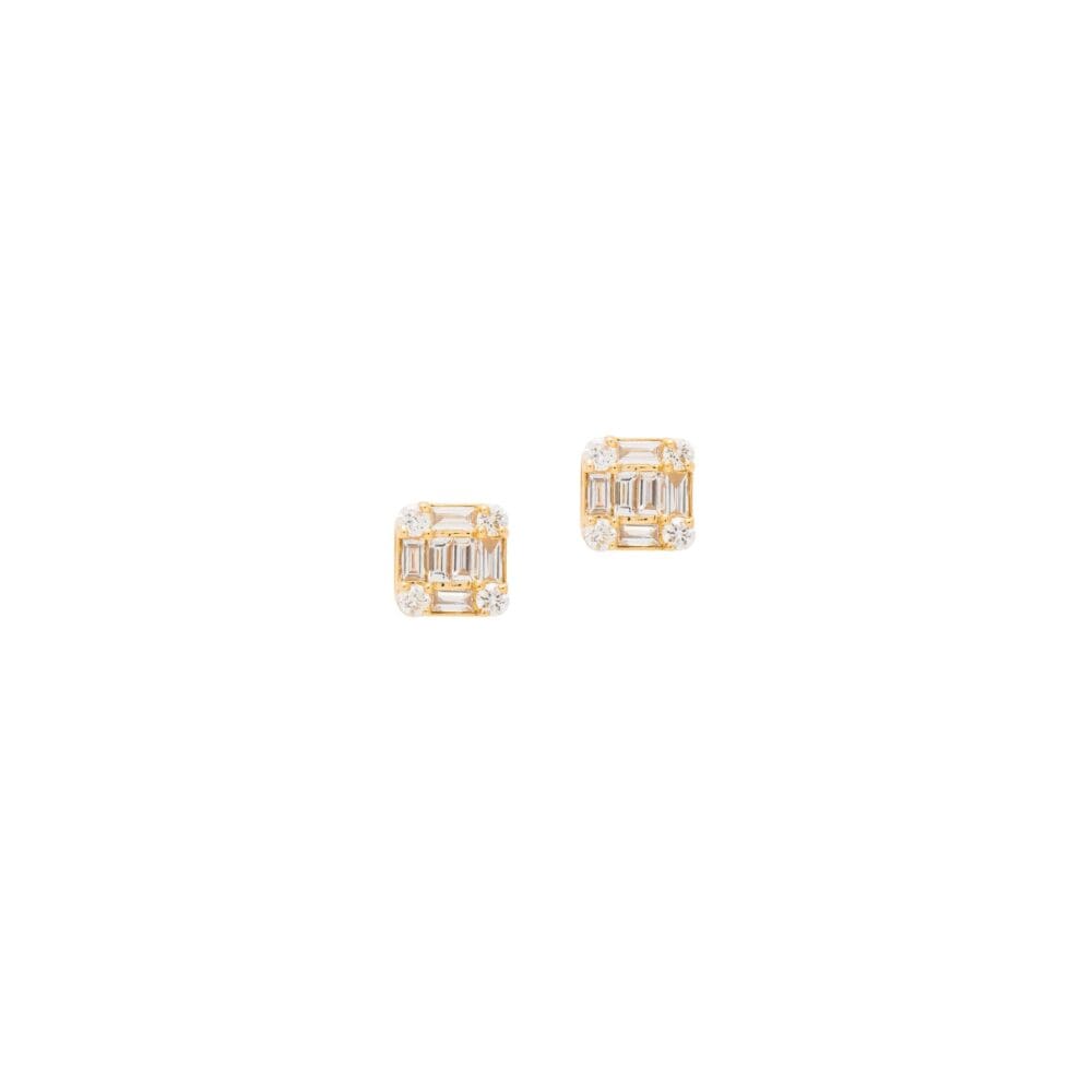 Diamond Square Baguette Earrings Yellow Gold