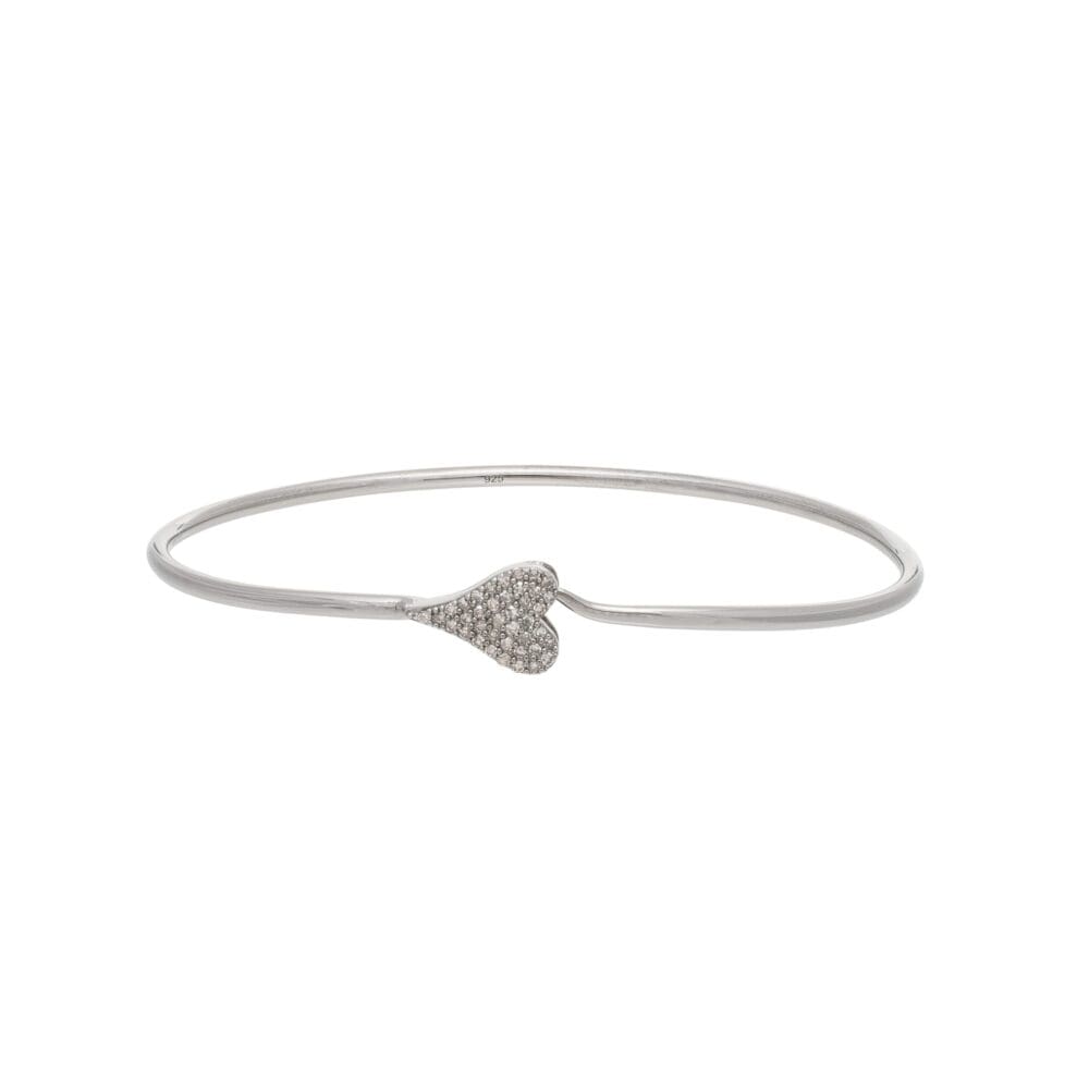 Diamond Modern Heart Wire Bracelet Sterling Silver