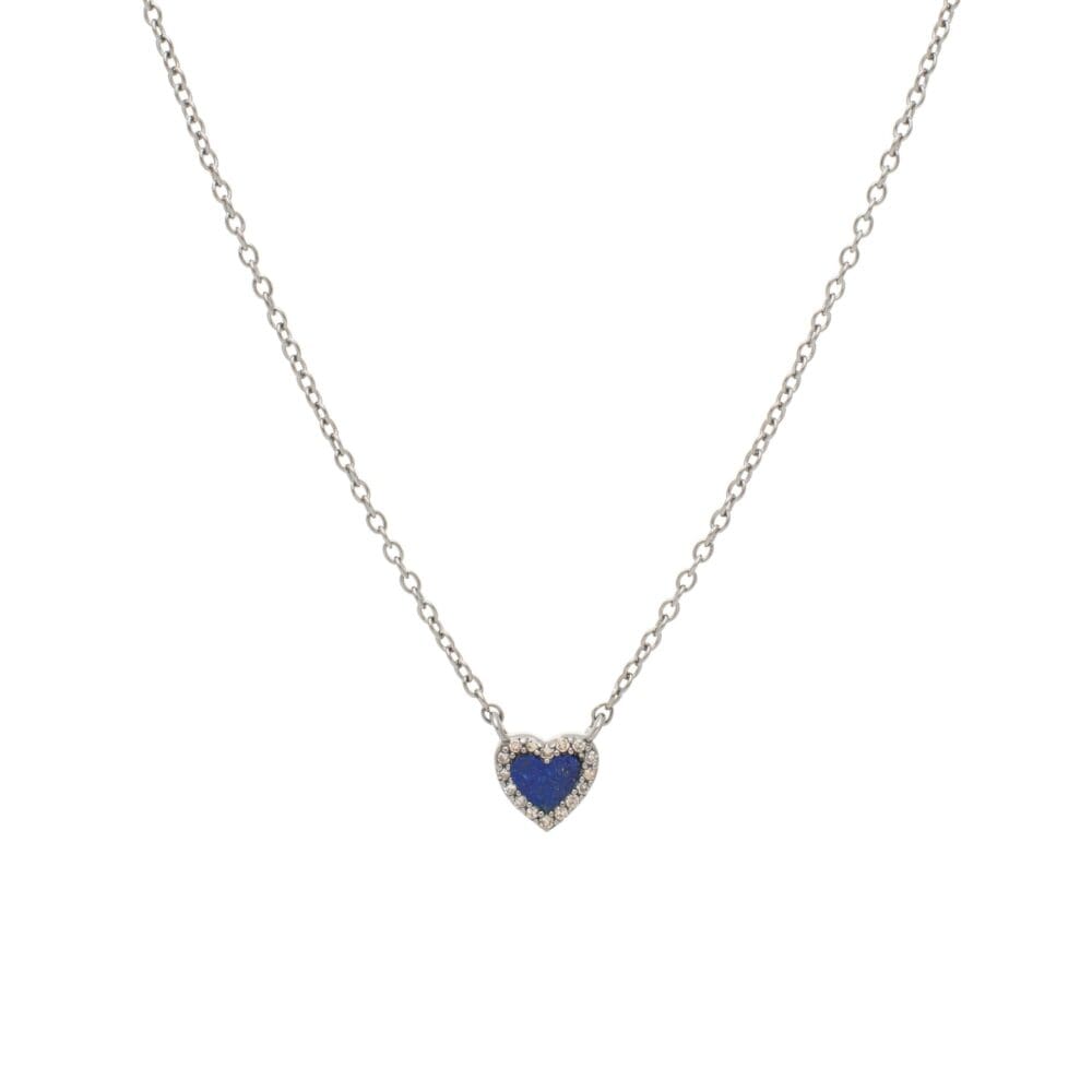Diamond Mini Lapis Heart Necklace Sterling Silver