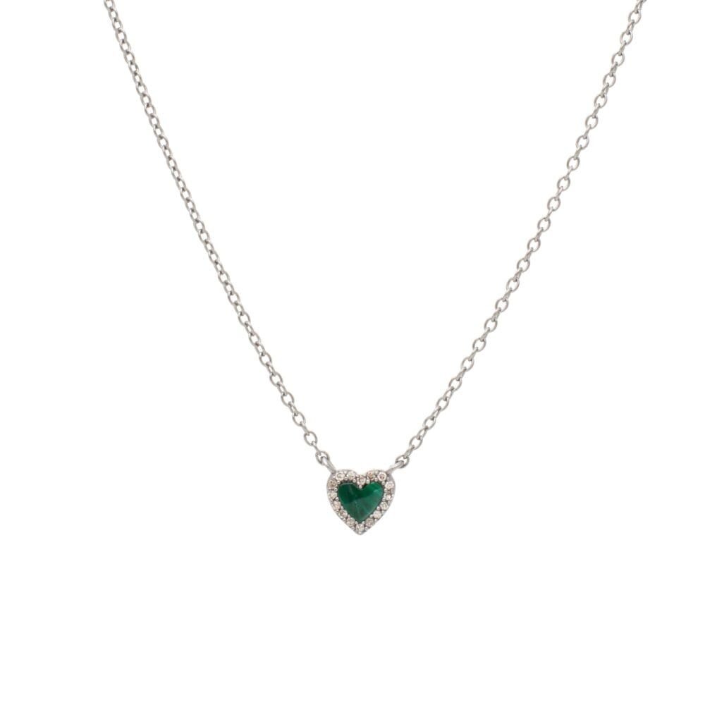 Diamond Mini Malachite Heart Necklace Sterling Silver