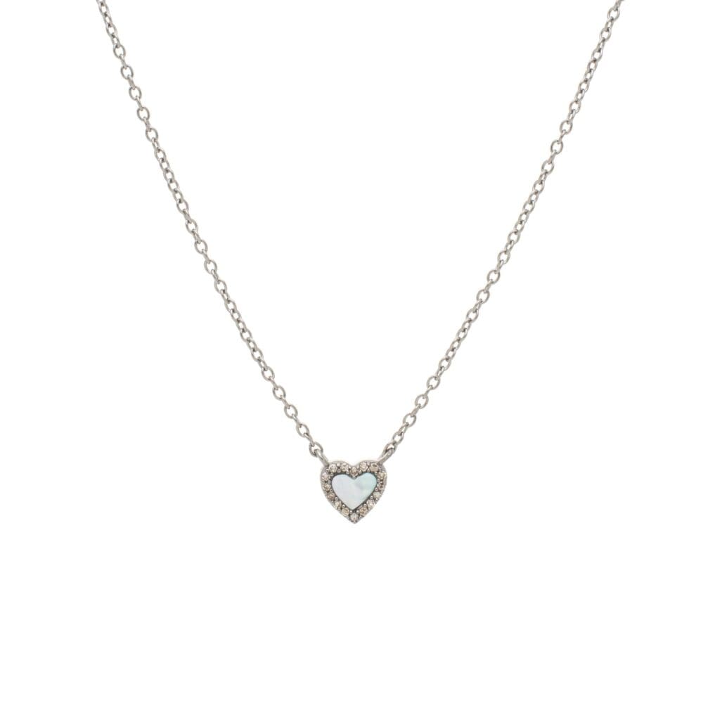 Diamond Mini Mother-of-Pearl Heart Necklace Sterling Silver