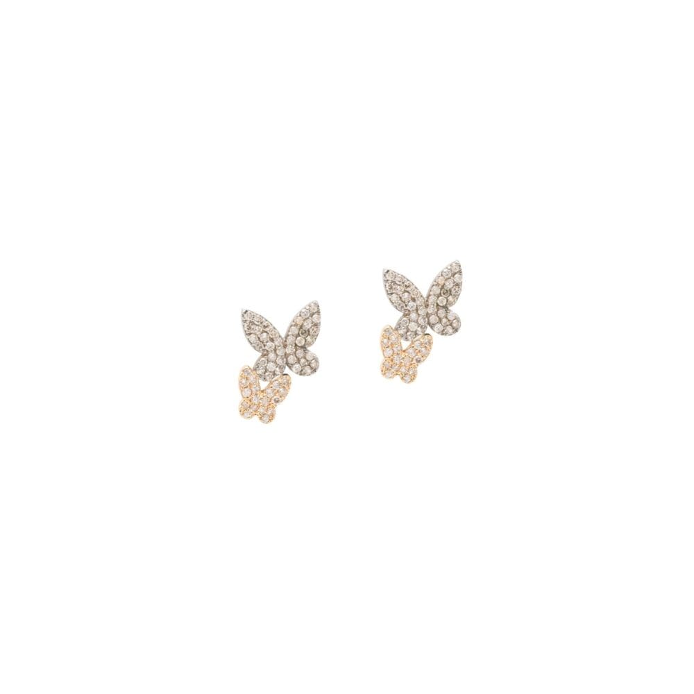 Double Diamond Butterfly Studs Silver and Gold