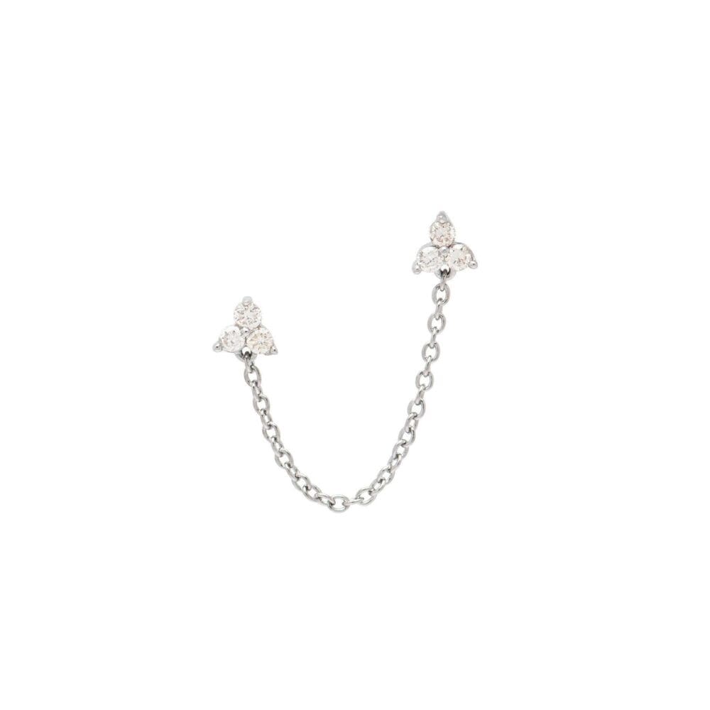 Diamond Cluster Double Pierced Chain Earrings Single Sterling Silver