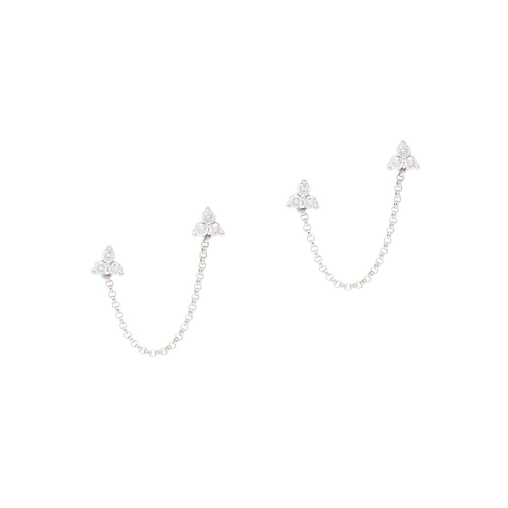 Diamond Cluster Double Pierced Chain Earrings White Gold