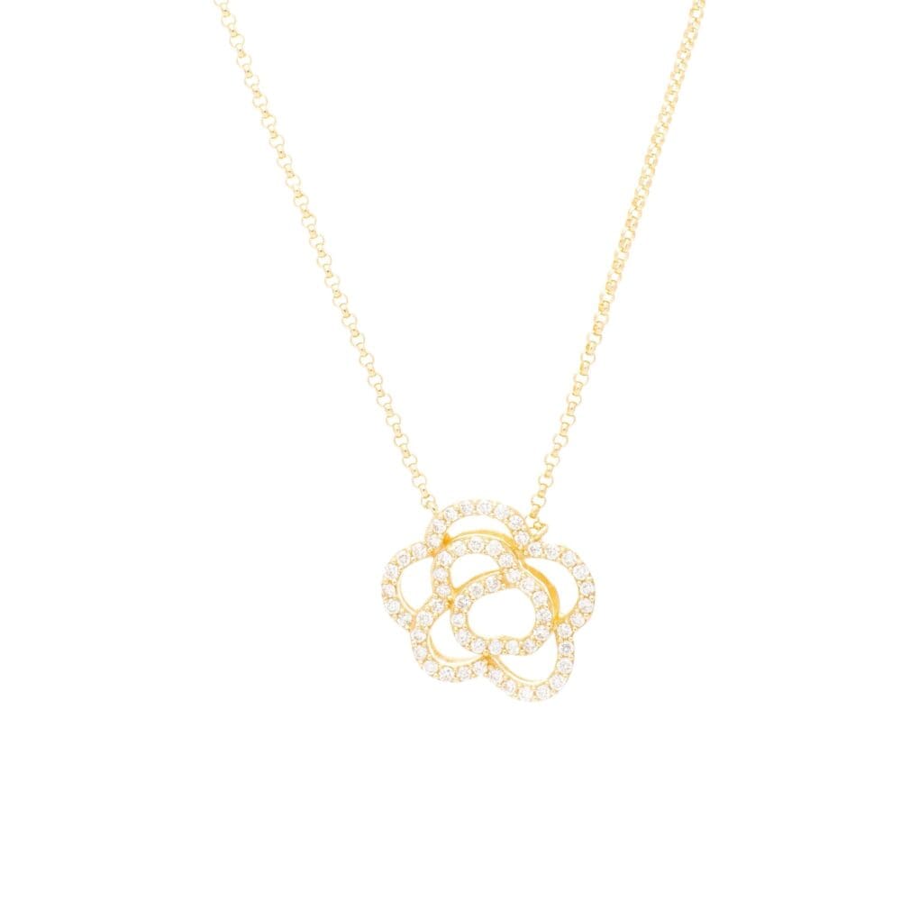 Diamond Camellia Flower Necklace Yellow Gold