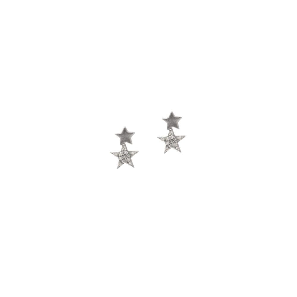 Diamond Duo Star Studs Sterling Silver