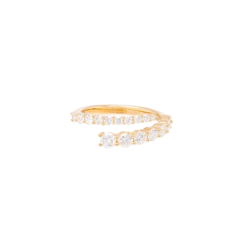 Diamond Double Crossover Pinky Ring Yellow Gold