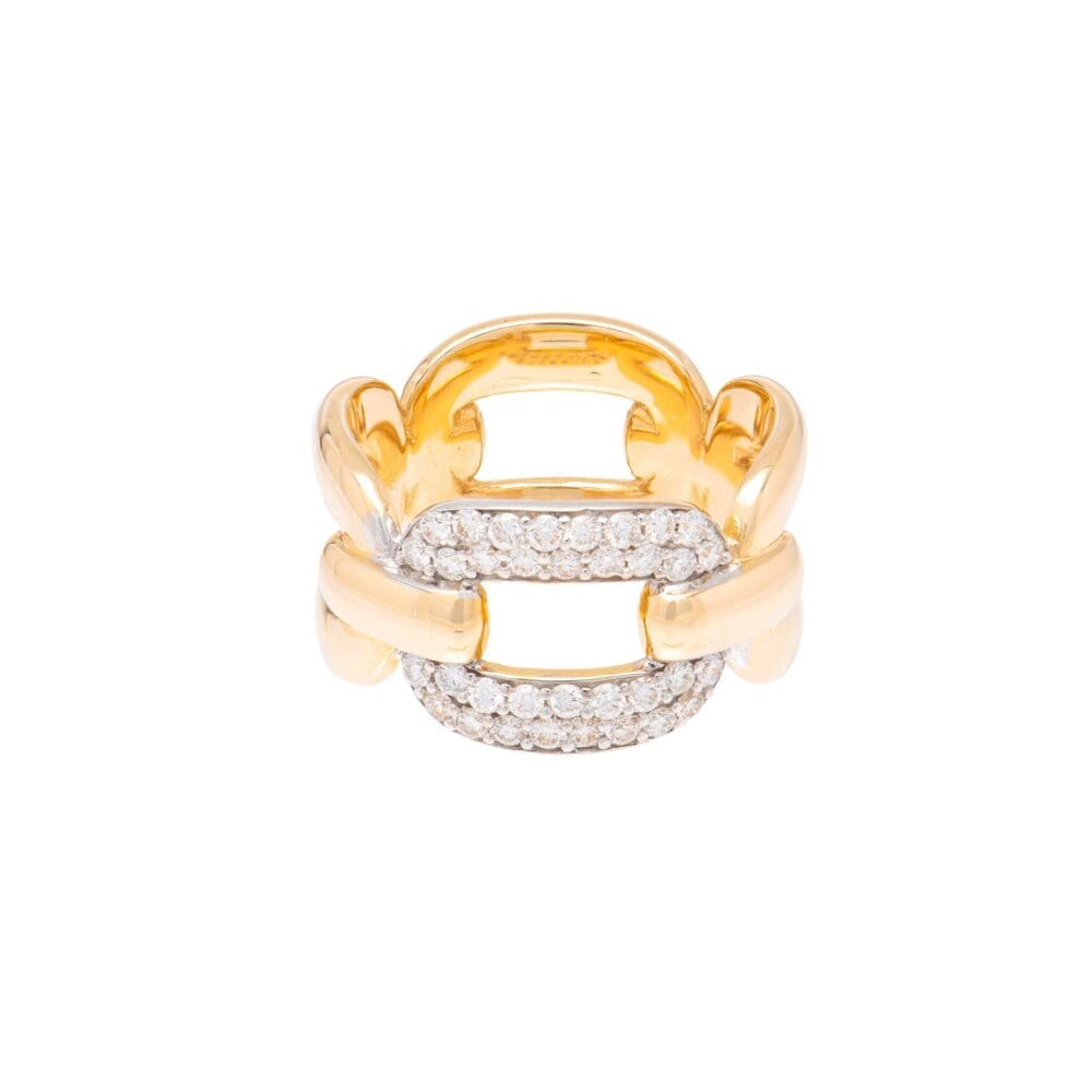 Diamond Oval Link Band Yellow and White Gold