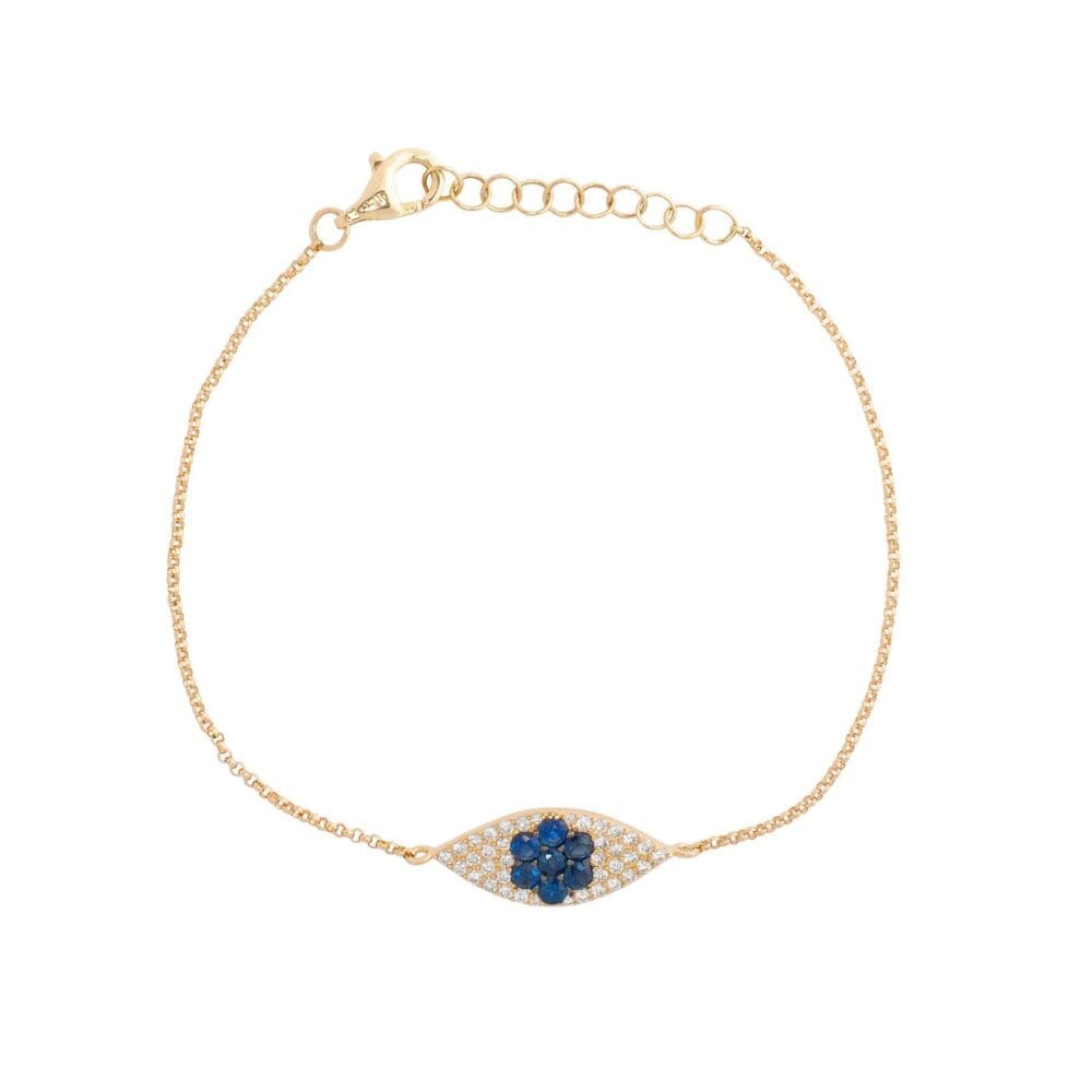 Diamond + Sapphire Evil Eye Chain Bracelet Yellow Gold