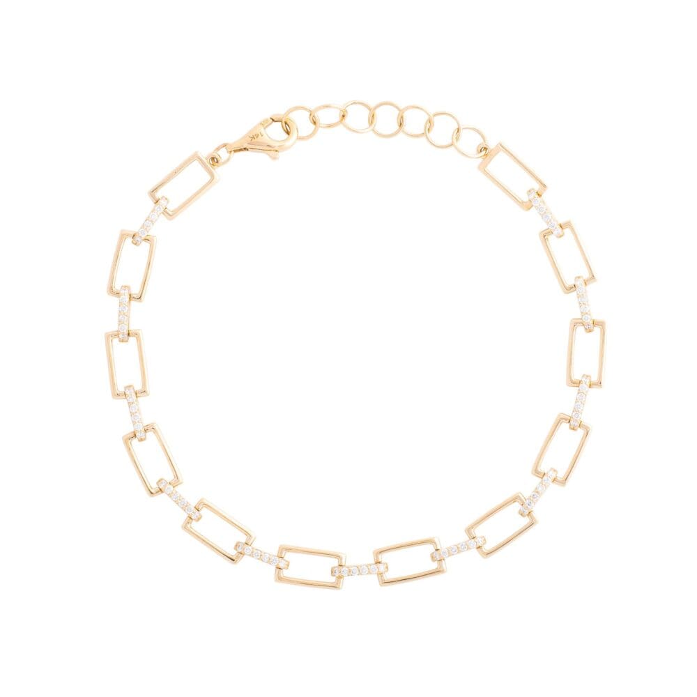 Diamond + Square Chain Link Bracelet Yellow Gold