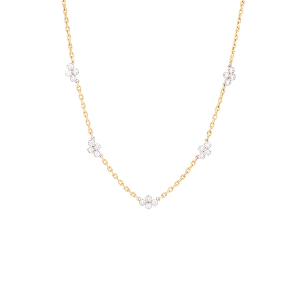 Diamond Station Necklace Yellow and White Gold