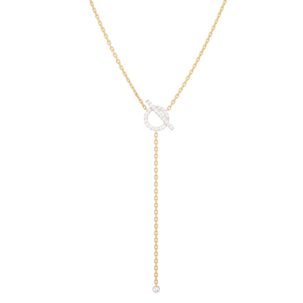Diamond Toggle Lariat Necklace Yellow White Gold