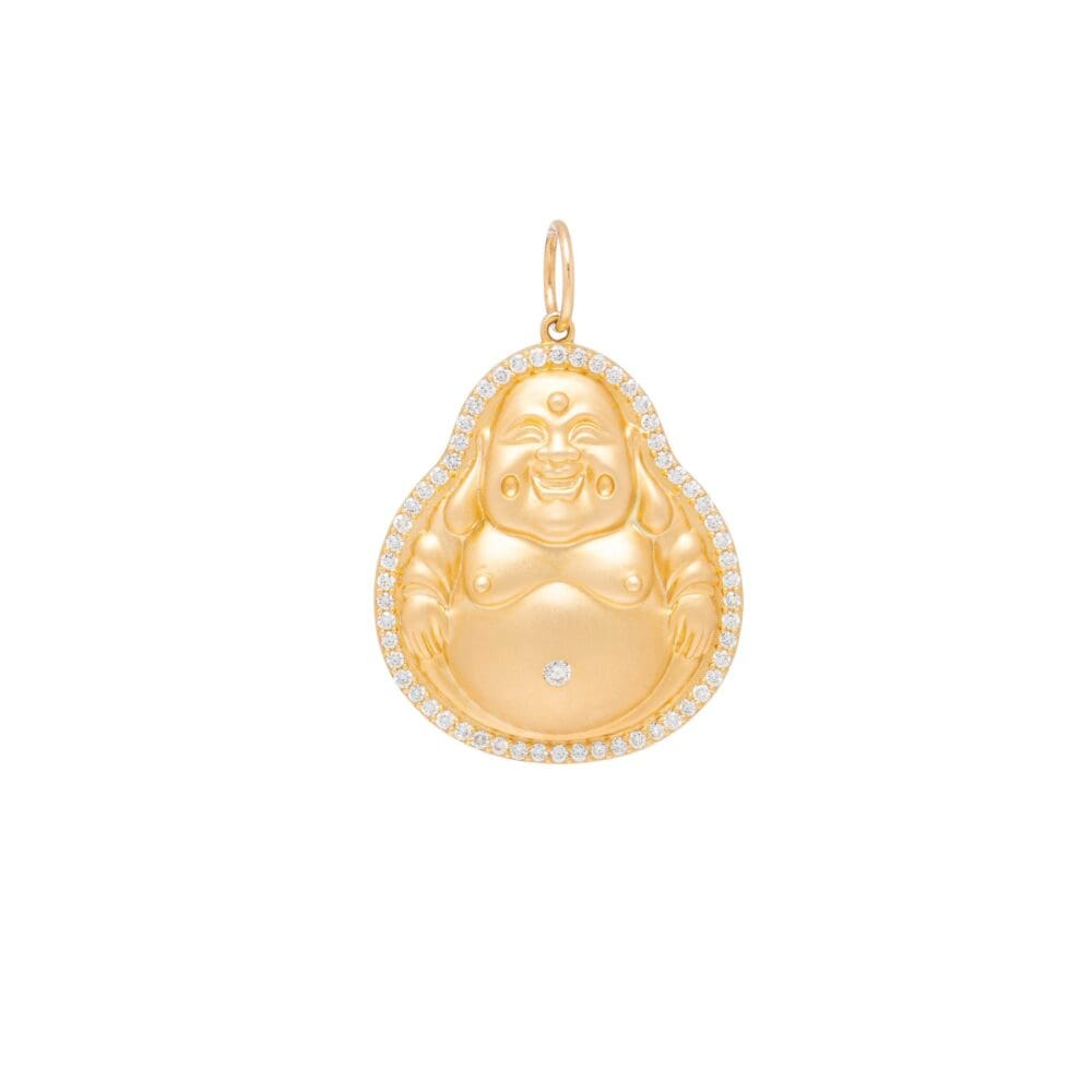 Large Diamond Happy Buddha Charm Yellow Gold