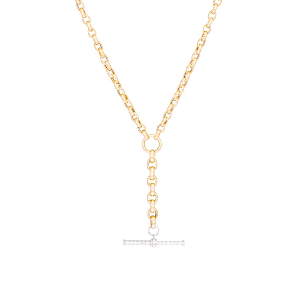 Rolo Link + Diamond Toggle Lariat Yellow Gold