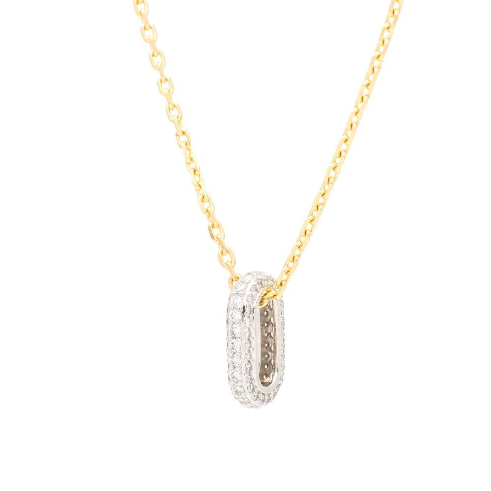 Floating Diamond Oval Link Rolo Chain Necklace Yellow and White Gold