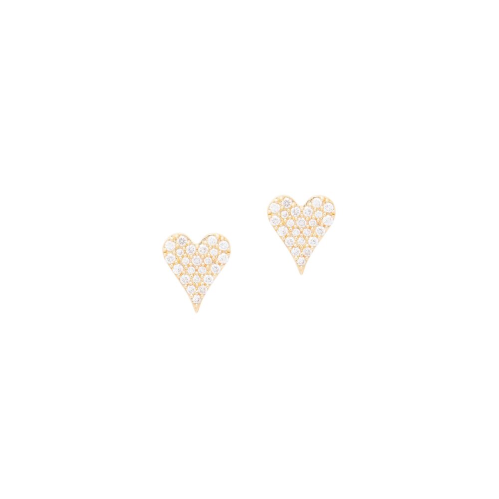 Small Diamond Modern Heart Studs Yellow Gold